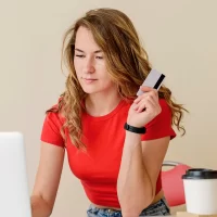 portrait woman ordering products online